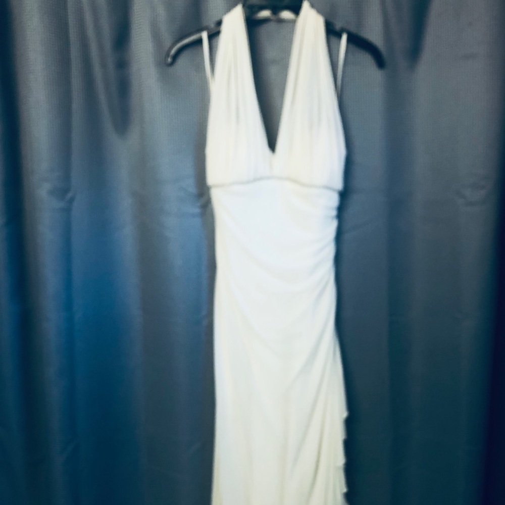 White halter top formal dress with gems